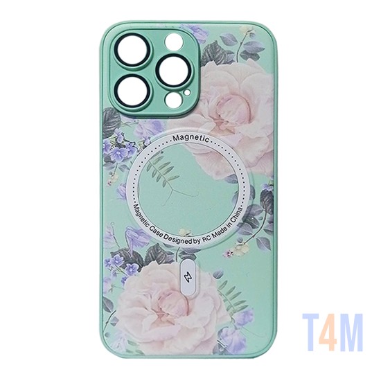 Funda Magnética Diseño de Floral para Apple iPhone 14 Pro Verde